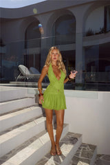 Spellbound Beauty Halter Mini Dress Green
