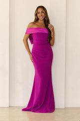 The Sleek Soirée Off Shoulder Maxi Dress Plum