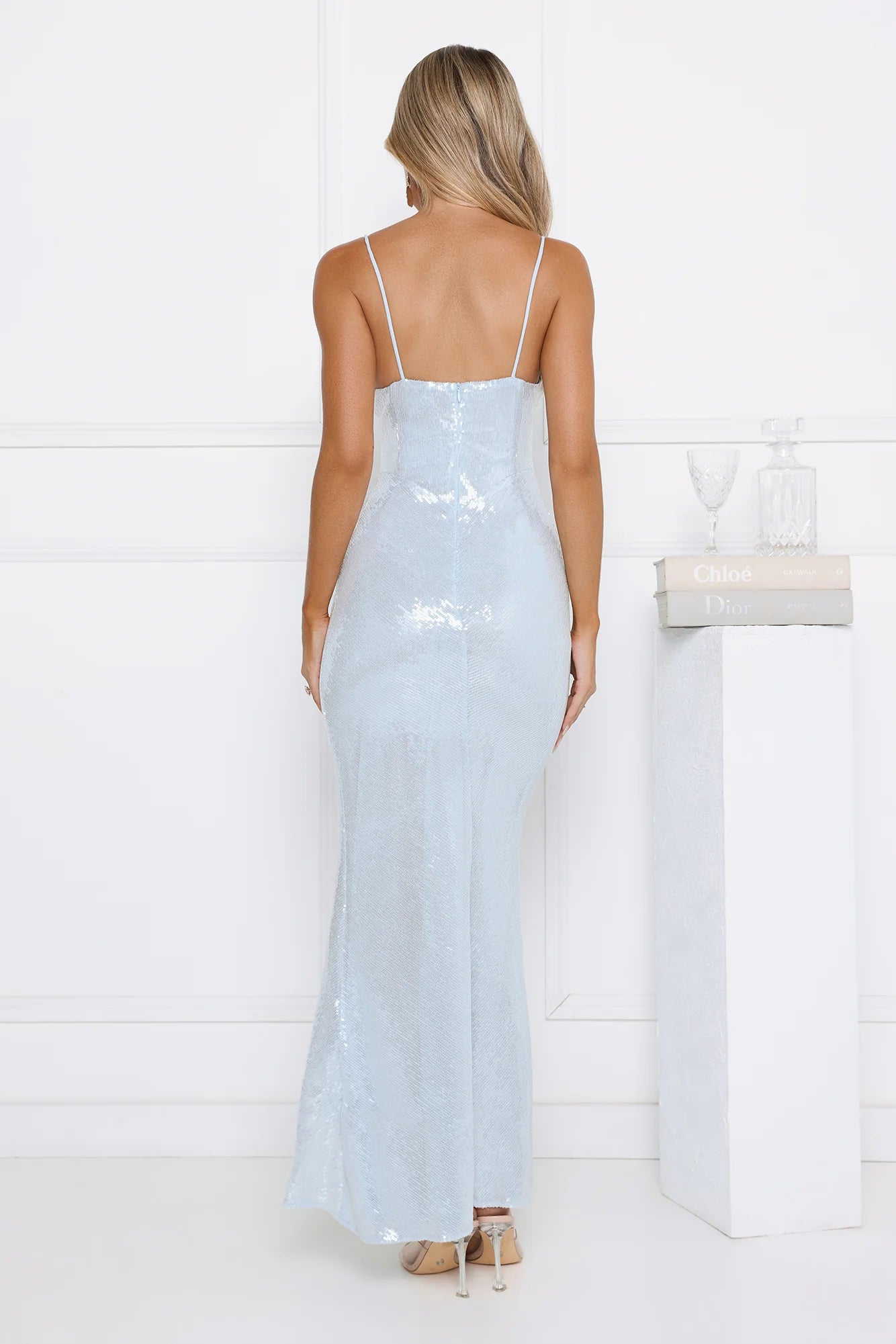 Glitter Bloom Sequin Maxi Dress Blue